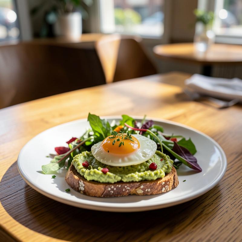 Avocado toast with egg and greens