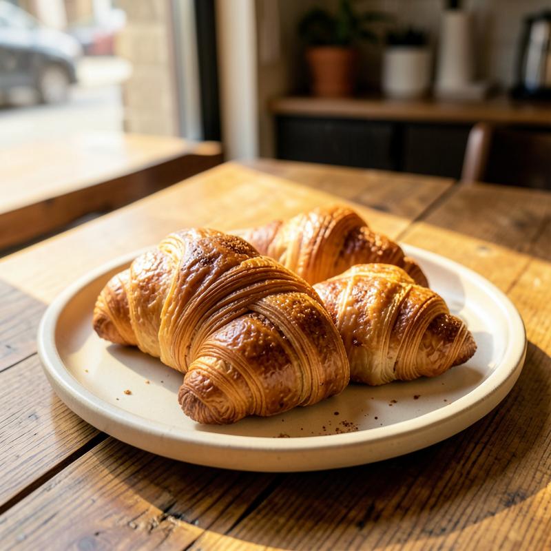 Freshly baked flaky croissants